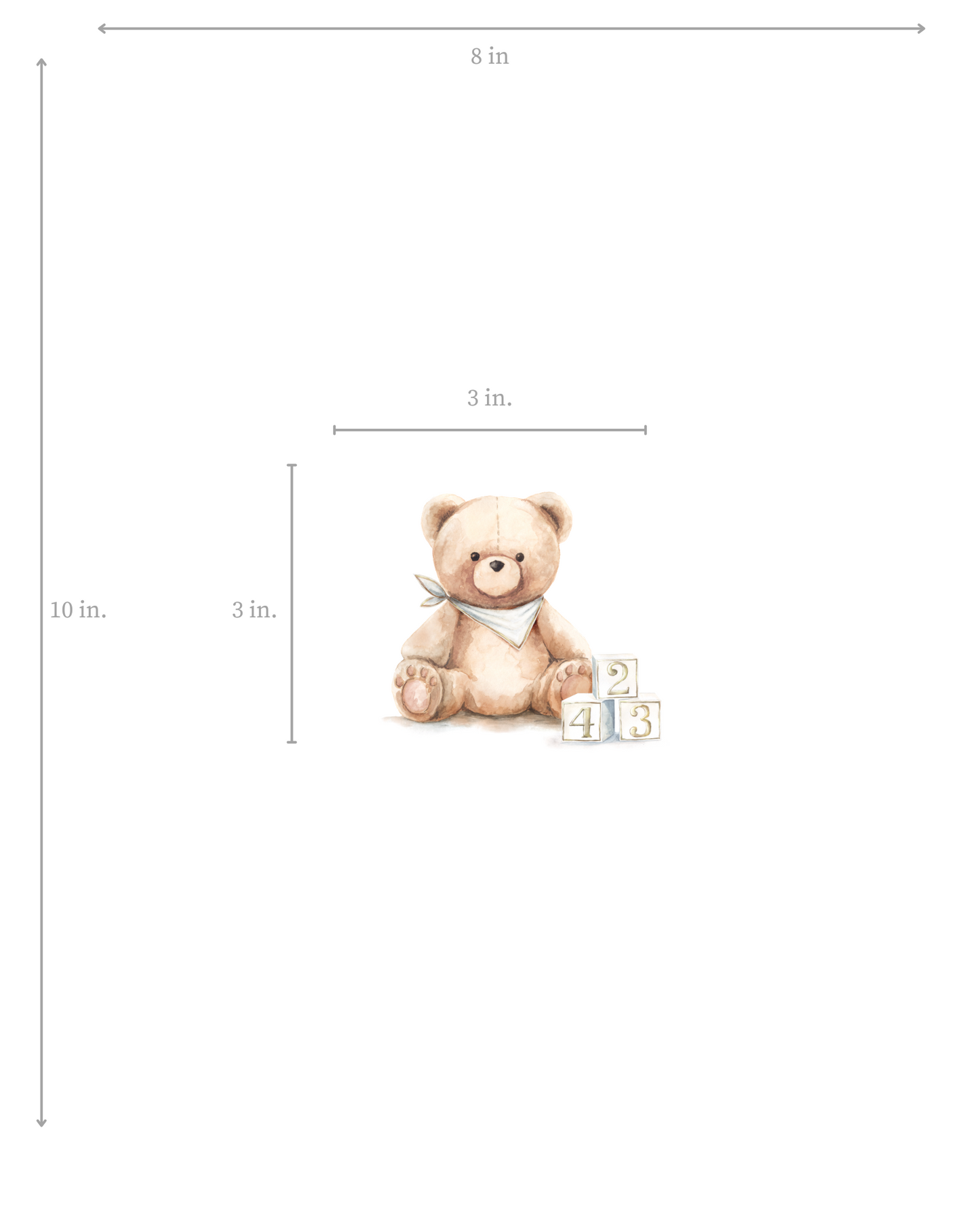 Baby Room Art teddy bear with dimensions on a white background