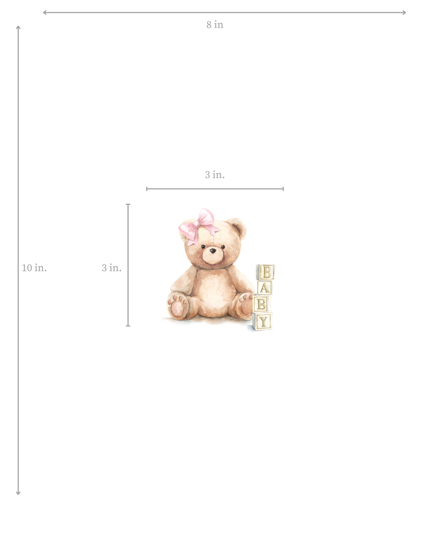 Nursery Wall Art teddy bear with dimensions on a white background