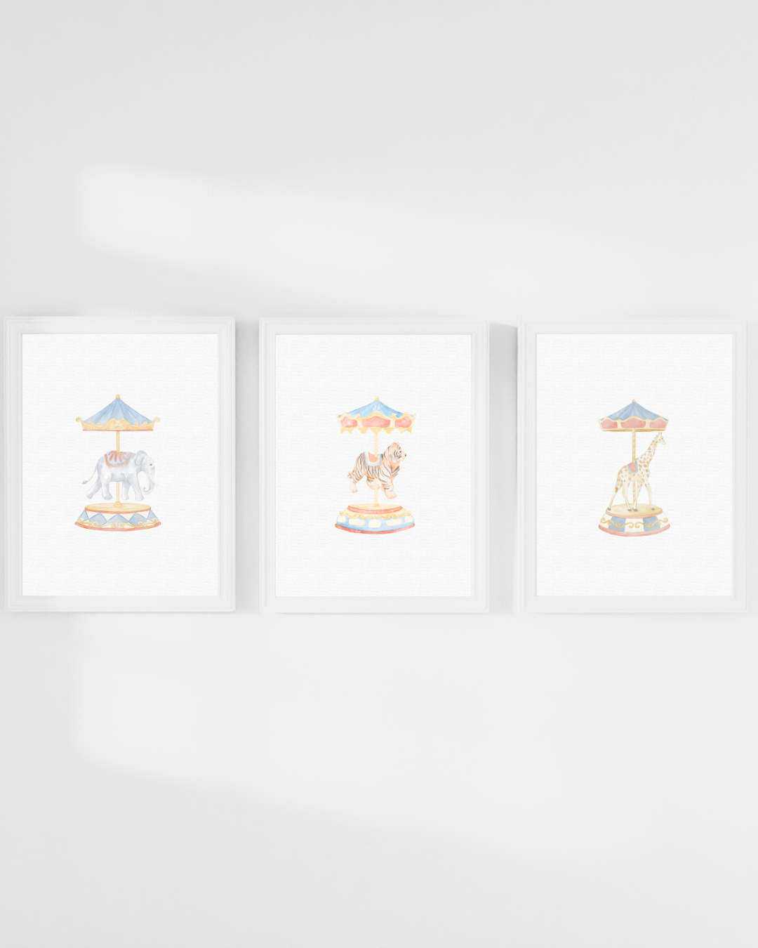 Carousel Nursery Wall Art Print Set (3 Unframed 8x10 Watercolors)