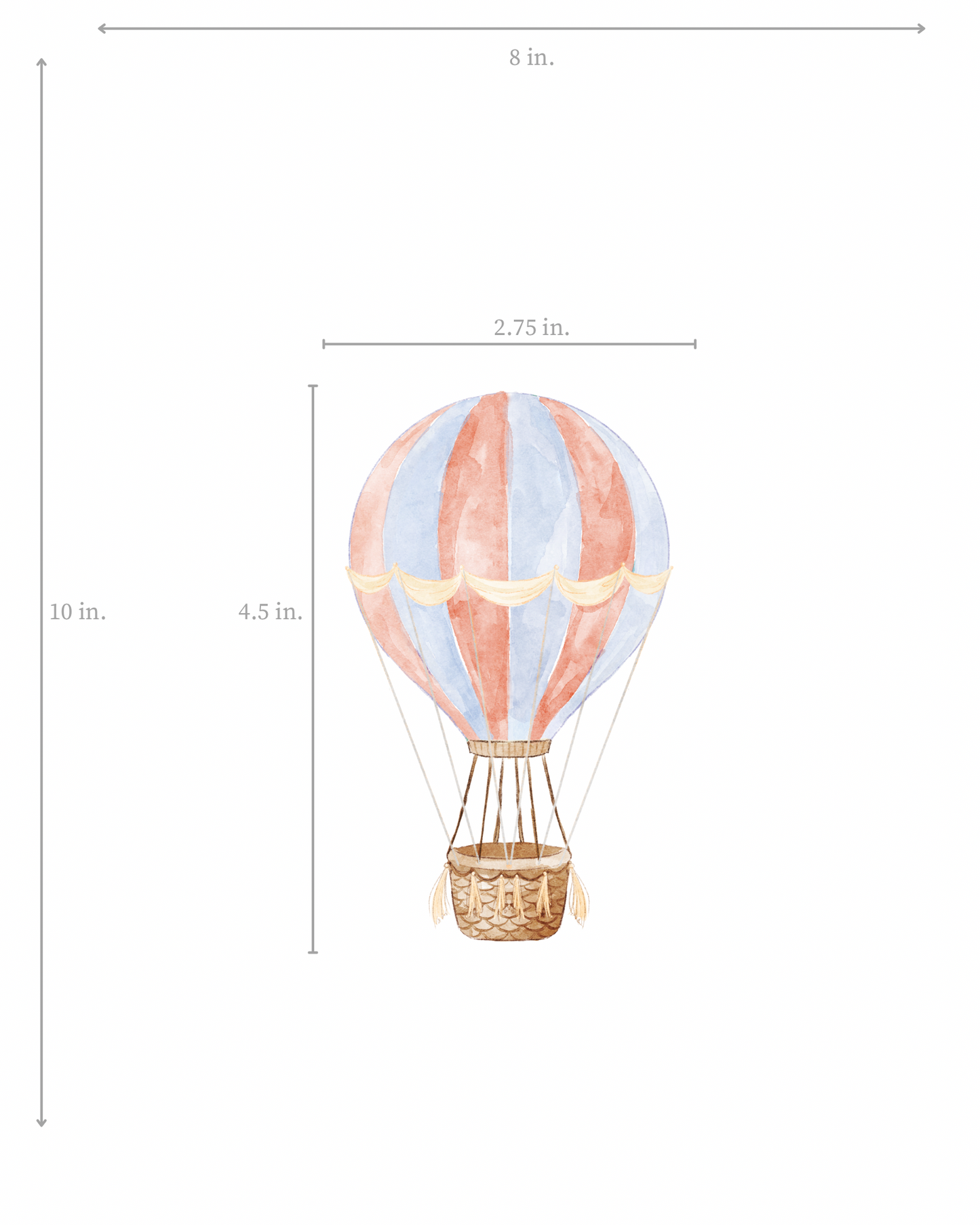 Hot air balloon model with dimensions on a white background