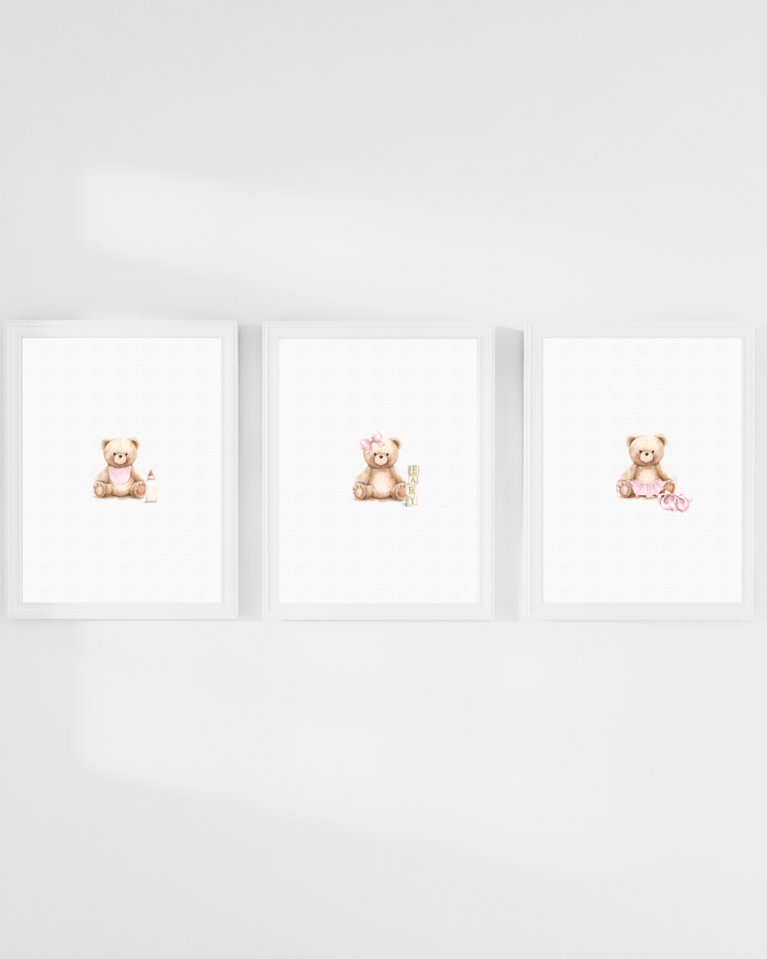 Teddy Bear Blush Nursery Wall Art Print Set (3 Unframed 8x10 Watercolors)