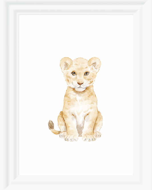 Baby Lion Watercolor Wall Art Print