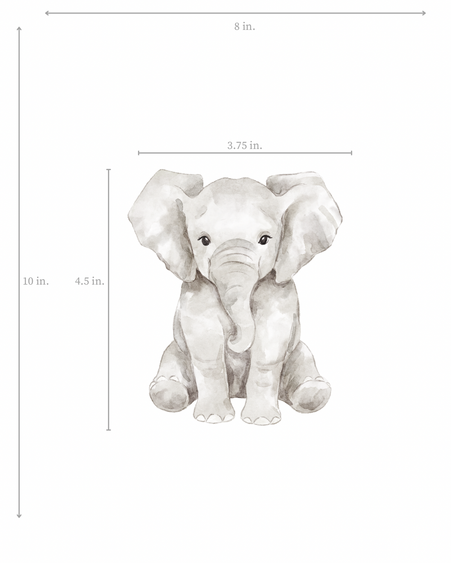 White elephant figure with dimensions on a white background