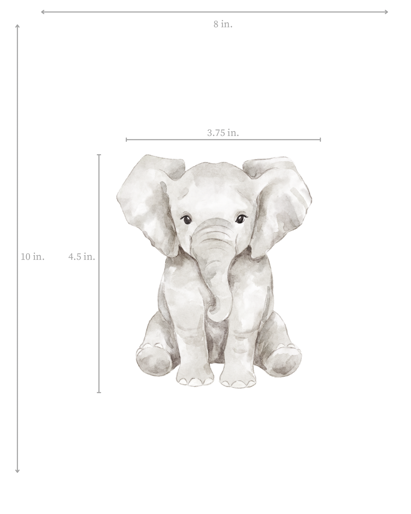 White elephant figure with dimensions on a white background