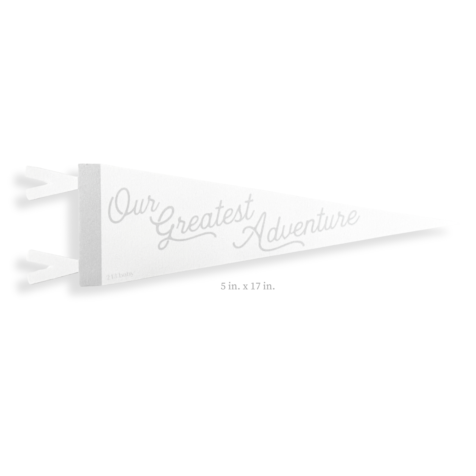 White nursery sign with 'Our Greatest Adventure' text on a white background