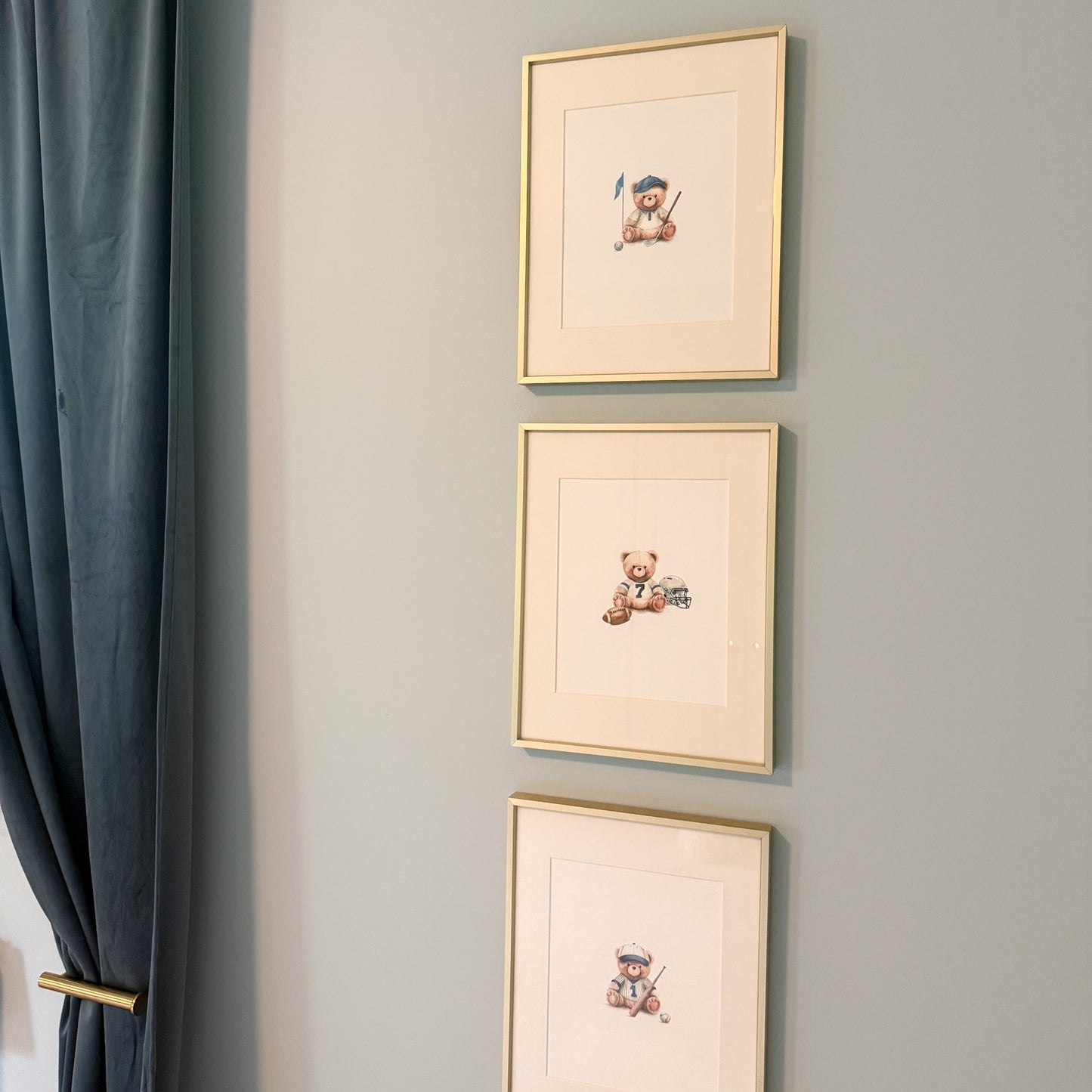 Little Sportsman Varsity Teddy Watercolor Nursery Wall Art Print Set -3 Unframed 8x10