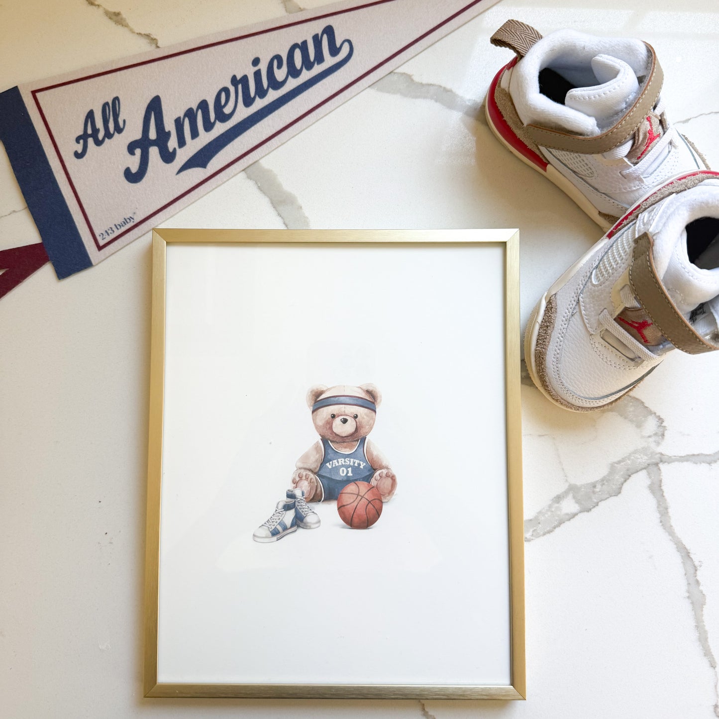 Little Sportsman Varsity Teddy Sports Nursery Wall Art Prints | Set of 9 | Complete Collection