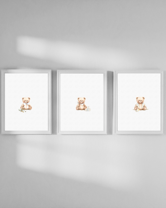 Teddy Bear Frost Nursery Wall Art Print Set (3 Unframed 8x10 Watercolors)