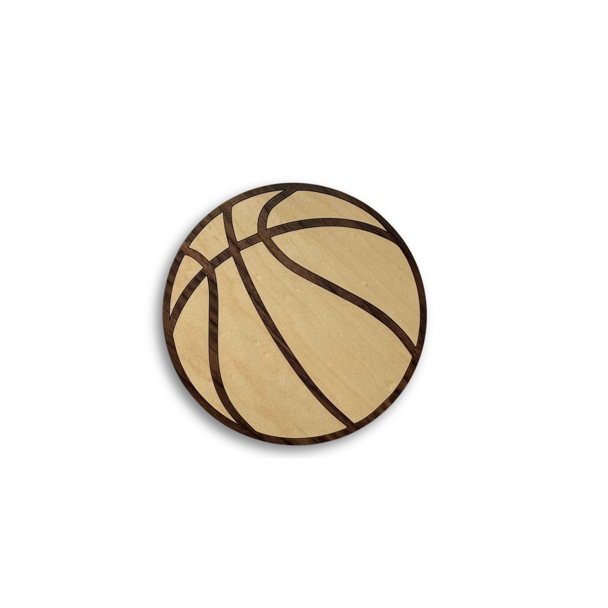 Handcrafted maple and walnut wooden basketball nursery wall decor sign, 9.5-inch laser-cut wood sports room accent.
