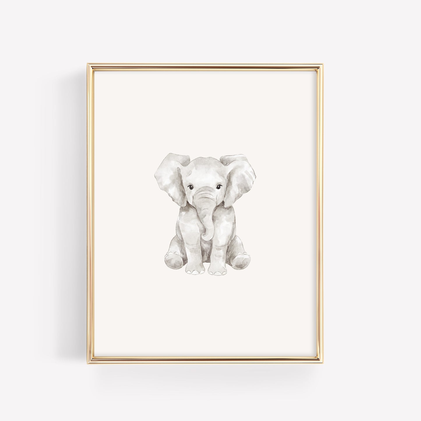 Single watercolor baby elephant nursery wall art, coordinating safari animal print for a 6-piece gallery set.