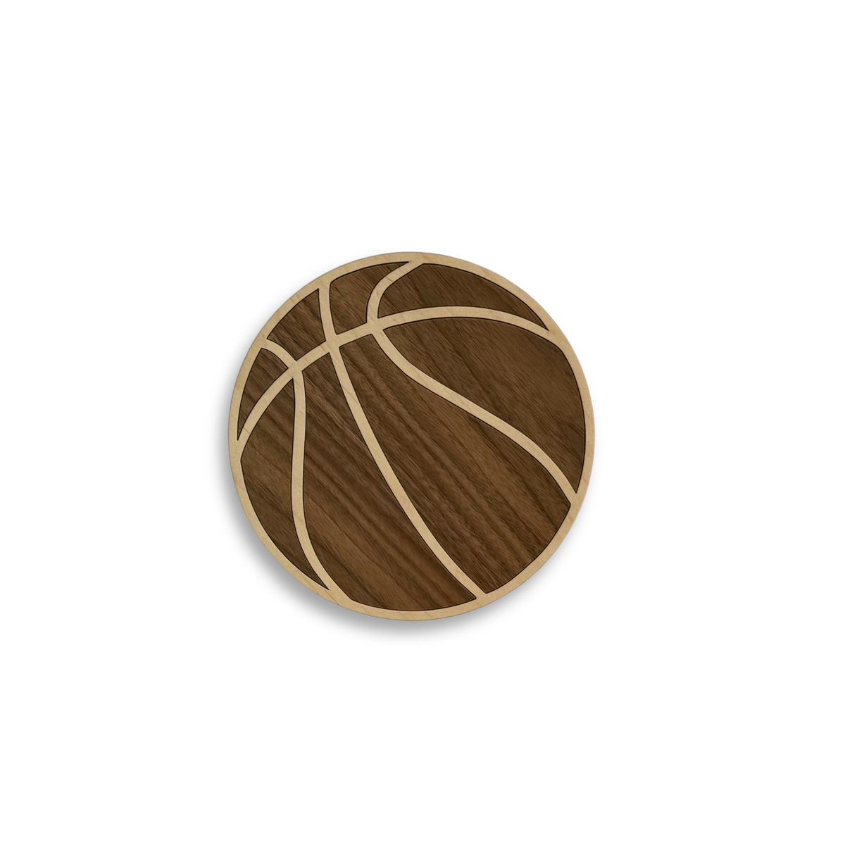 Decoración de pared de madera para habitación infantil con un balón de baloncesto | Arce y nogal | Fabricada en EE. UU.